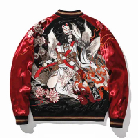 Low Inventory High Street Vintage Streetwear Nine Tailed Fox Sukajan Souvenir Jacket Plus Size Autumn Spring Red Loose Coats