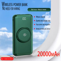 20000mAh Wireless Power Bank Built-in 4 Cables Powerbank Portable External Battery Charger For iPhone 12 Pro Xiaomi 10