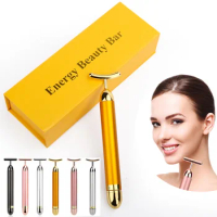 Energy 24K Gold T Beauty Bar Facial Roller Massager T-Shape Energy Beauty Bar Pulse Firming Face Massage Lift Tool with Box