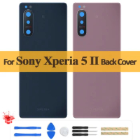 Original Glass Back Cover For Sony Xperia 5 II Battery Back Cover Case Rear Door Housing Case Parts With Camera Glass Lens