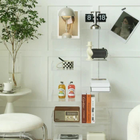 Scandinavian style light luxury shelves, acrylic living room storage display shelves, designer multi-layer floor-to-ceiling book