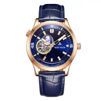 Reef Tiger/RT Luxury Automatic Rose Gold Watch Leather Strap Tourbillon Wrist Watches Relogio Masculino RGA1693-2