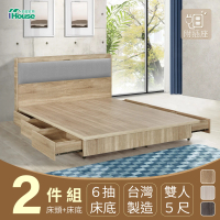 【IHouse】沐森 房間2件組-雙人5尺(插座床頭+收納抽屜底)