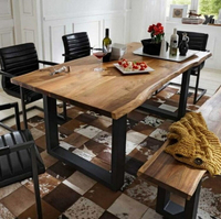優樂悅~美式家具實木長方形餐桌鐵藝復古工業風咖啡休閑桌子辦公大長桌