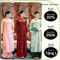 Có hàng Áo dài đi chùa, đi lễ khuy chuông lụa gấm hai da mix quần lụa ngọc trai sang trọng_ROSA DESI