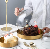 蛋糕蓋 防塵罩 歐式透明玻璃蛋糕罩防塵保鮮蓋面包點心托盤金色不鏽鋼甜品盤果盤『cyd0365』