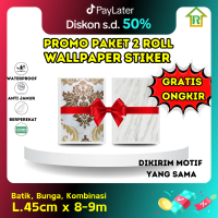 PROMO PAKET 2 ROLL WALLPAPER DINDING STIKER MOTIF BATIK BUNGA L.45CM x 8-9M
