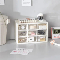 Nine Square Grid Transparent Drawer Storage Box Plastic Student Desk Stationery Cosmetics Lipstick Rack Dustproof Organizers Box