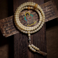 High-End. Ecology Natural White Jade Bodhi Seed Buddha Beads 108 Men's Weathering Bracelet Female Rosary