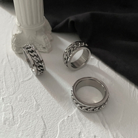 ins潮牌指環男士個性轉動鏈條戒指情侶對戒食指尾戒鈦鋼飾品