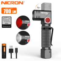 ไฟฉาย NICRON B74T, ไฟ LED บิด 90 องศา, พร้อมคลิปหนีบแบบหมุน, ไฟฉายขนาดเล็ก, 7 โหมดแสง, ความสว่าง 700
