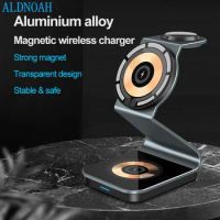 Metal Magnetic 3 in 1 Wireless Charger for Apple Watch Ultra 8 7 6 AirPods Pro Charger Dock Station 