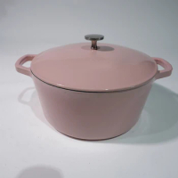 25cm Pink Enameled Cast Iron Multifunction Dutch Oven Soup Pot