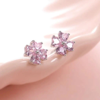 NO.19 Bông tai hợp kim titan  F136 hình cỏ ba lá đính đá zircon, phụ kiện xỏ môi, xương sườn và các 