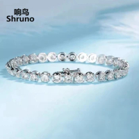 Shruno Solid 18k White Gold Round 6 carat Real Moissanite Diamond tennis Bracelet Moissanite Bracelet Luxury Classic Anniversary