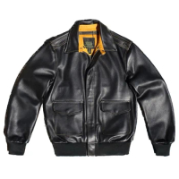 Imported Calf Leather Bomber Flight Jacket for Men's Real Cowhide Leather Mans Coat US Style Flight Suit Uniform Overcoats Plus