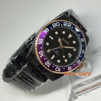 Bliger 40mm Men's Top Luxury GMT Mechanical Watch Sapphire Glass violet Titanium Bezel Black Dial Date Luminous Automatic Watch