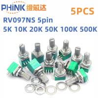 5pcs New RV097NS 5pin RK097NS RV097 5K 10K 20K 50K 100K 500K with a switch audio shaft 15mm amplifier sealing potentiometer