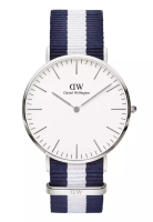 Daniel Wellington DW Daniel Wellington 手錶 Classic Glasgow 40mm 藍白織紋錶-白錶盤-銀框 (DW00100047)