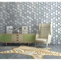 Art3d 20-Pieces 3D Leather Wall Sticker Peel and Stick Tiles Faux Leather Wall Panels 3D Hexagon Silver
