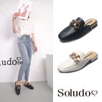 Soludos-正韓來台-復古典雅方頭低跟穆勒鞋-黑/白