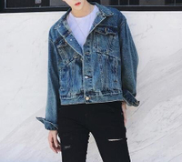FINDSENSE Z1 韓國 時尚 潮 男 特殊拼接 短款 藍色 牛仔外套