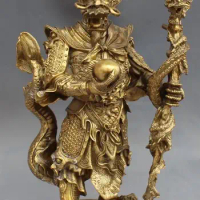 wang6710925++Chinese Fengshui Brass Stand Dragon King Lord Rain God Long Wang Buddha Statue