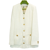 Gucci 古馳 粗毛呢金釦V領外套(674332-米白)