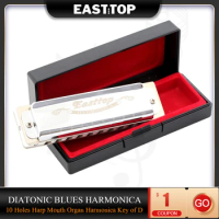 EASTTOP T008 Diatonic Blues Harmonica Key of D 10 Holes Harp Mouth Organ Harmonica for Adults Professionals and Students