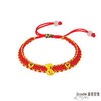 J code真愛密碼金飾 真愛-開心小狗黃金/水晶紅繩編織手鍊