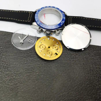 40mm VK63 Watch Case Genuine Leather Strap Ceramic Bezel Dial Hands Watch Parts for Seiko Daytona Quartz Chronograph movement