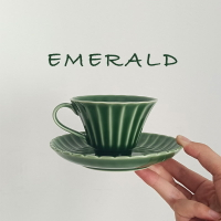 壹銘 日式復古風祖母綠條紋陶瓷咖啡杯碟單品咖啡分享杯茶杯160ml