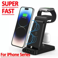 30W 3 in 1 Wireless Charger Stand For iPhone 15 14 13 12 Pro Max Apple Watch iWatch 8 7 6 Airpods Pro Fast Charging Dock Station