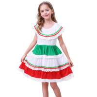 New Mexican Girl's White Dress Children's Halloween Party Stage Performance Costumes Girl's Halloween Cosplay Dress