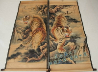 仿古書畫字畫國畫 精品古畫 上山老虎 下山老虎 禮品收藏 一對價