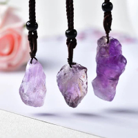 Natural Amethyst Stone Crystal Necklace Raw Crystals Healing Stone Pendant Quartz For Men Women Mineral Jewelry Diy Gift
