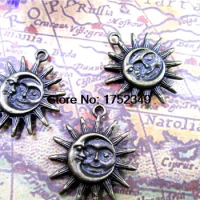 6pcs Sun and Moon Pewter Charm , Bronze tone Sun and Moon Charm Pendant 25x30mm RED