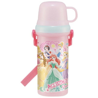 小禮堂 迪士尼 公主 日製 兩用直飲式水壺 附背帶 塑膠水瓶 兒童水壺 隨身瓶 480ml (粉 禮服)