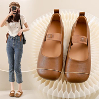 Women's Spring Shoes Autumn PU Breathable Women's Boat Shoes Soft Round Head Anti slip Women's Flat Shoes
