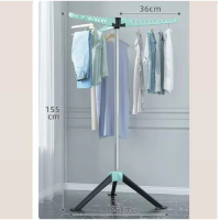 多功能衣帽架 晾衣架 簡約掛衣櫃 曬衣架【黑綠】不鏽鋼-免安裝摺疊-三翅防風-可升降 【大】