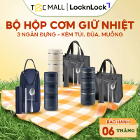 (Kèm Thìa Đũa Inox Và Túi Chống Sốc Cao Cấp) Bộ Hộp Cơm Giữ Nhiệt 3 Ngăn Văn Phòng LocknLock Pump Va