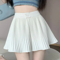White Skort Pleated Summer Sexy A-line Mini Short Skirt y2k korean harajuku Kawaii Skirts