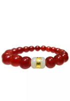 LITZ [SPECIAL] LITZ 999 (24K) Gold and Jade Charm with Red Agate Bracelet