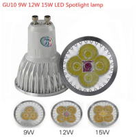 10X Super Bright 9w 12w 15w GU10 LED Bulbs Light 110v 220v Dimmable Led Spotlights warm / Cool White GU10 base LED downlight