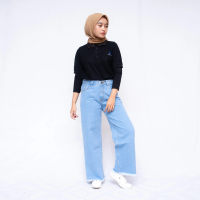 CELANA JEANS KULOT/  BOYFRIEND RUMBAY BAHAN NON SETRIT light nyaman  panjang  wanita  rawis  tebal