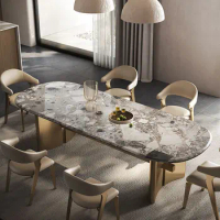 Black luxury marble dining table, light luxury and high-end dining table, modern villa minimalist dining table and chairs