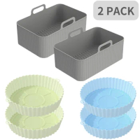 2Pack Silicone Air Fryers Oven Baking Tray Pizza Fried Chicken Airfryer Silicone Basket Reusable Airfryer Pan Liner Accessories