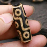 Rare Style Energy Tibetan Old Agate 9 Eye Big Wide Hole dZi Bead Amulet Totem 48