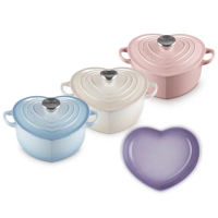 【Le Creuset】琺瑯鑄鐵鍋愛心鍋20cm-蛋白霜/甜心粉/海岸藍(贈 心型盤-中-藍鈴紫)