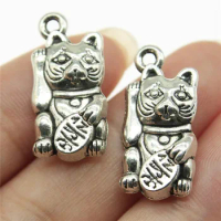 WYSIWYG 10pcs 23x11mm Charm Lucky Cat To Attract Money Cat Charms For Attracting Money Chinese Lucky Cat Charms